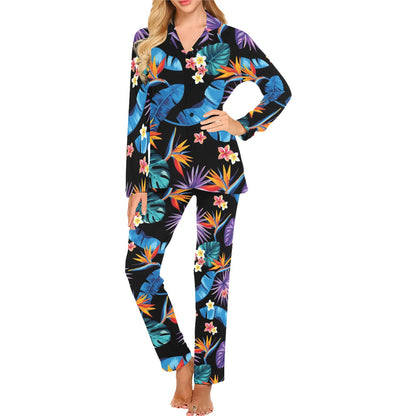 Tropical Flower Pattern Print Design TF018 Women's Long Pajama Set