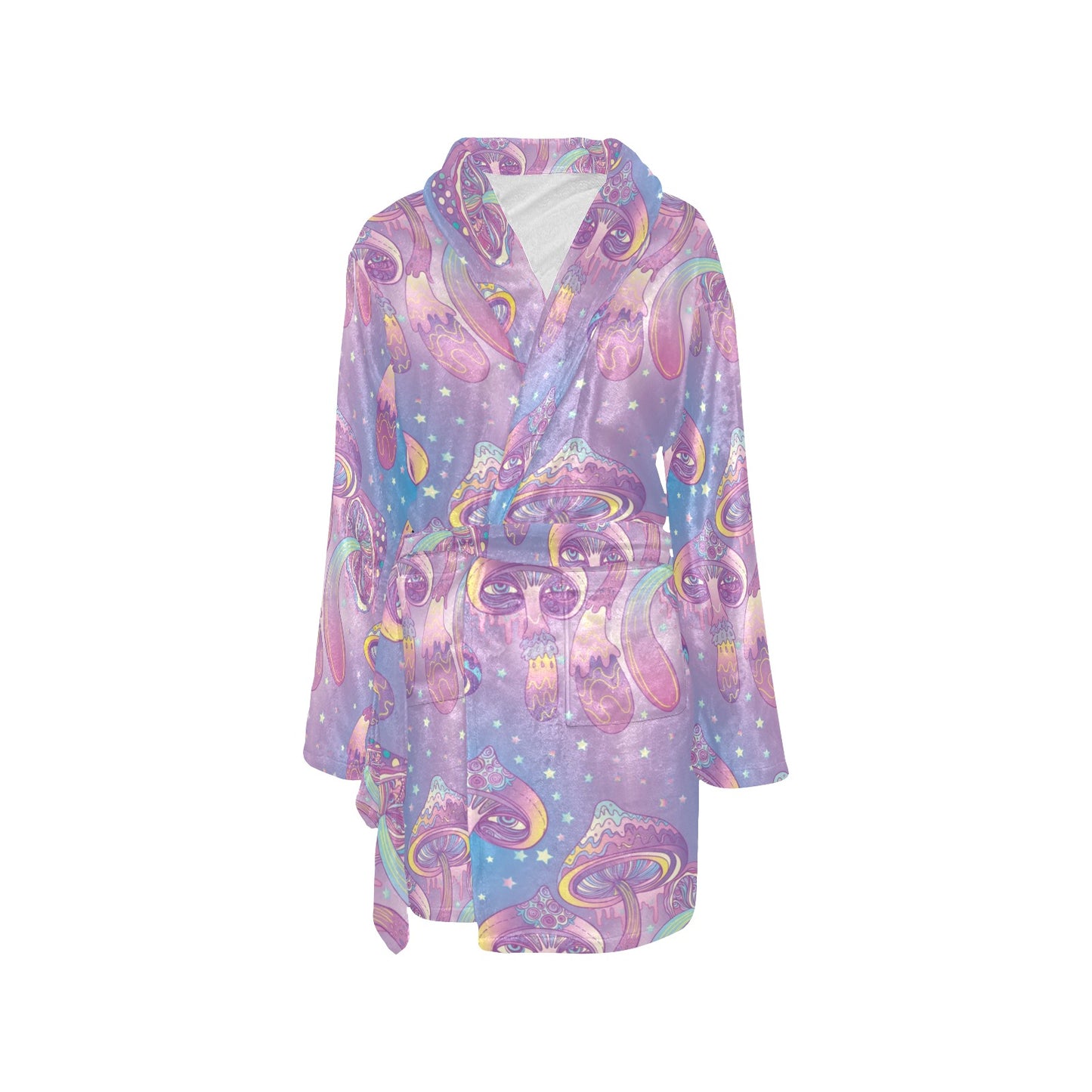 Psychedelic Mushroom Pattern Print Design A01 Women's Fleece Robe