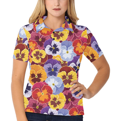 Pansy Pattern Print Design PS01 Women's Polo Shirt