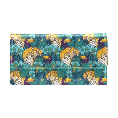Tiger Tropical Print Design LKS301 Women's Trifold Wallet