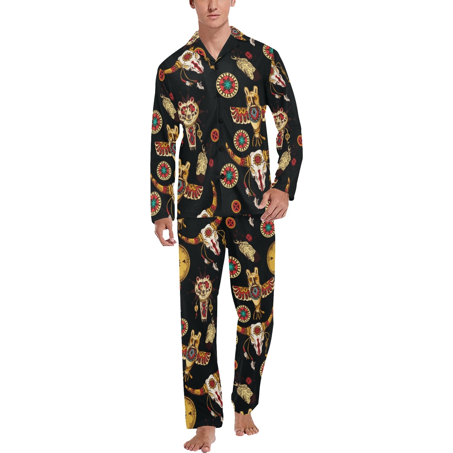 Native American Symbol Pattern Men's Long Pajama Set