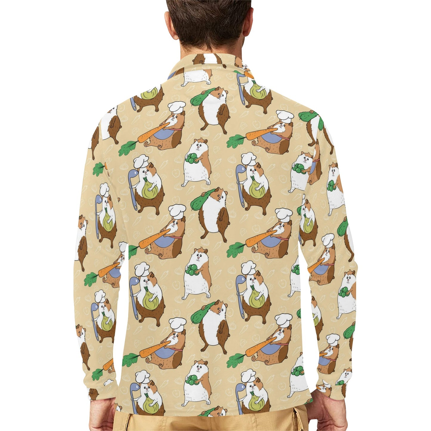Guinea Pig Pattern Print Design 03 Long Sleeve Polo Shirt For Men's