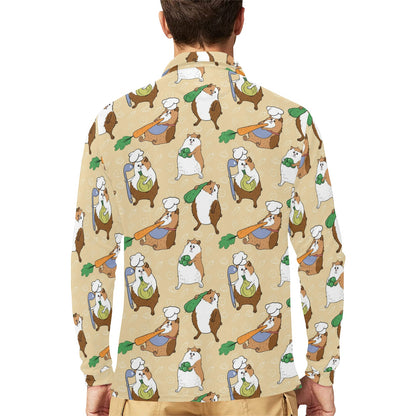 Guinea Pig Pattern Print Design 03 Long Sleeve Polo Shirt For Men's