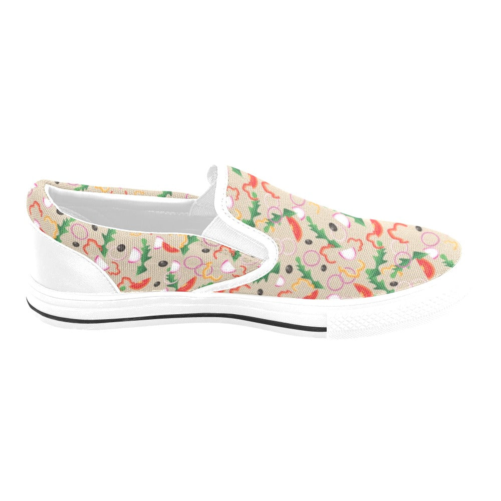 Salad Print Design LKS303 White Slip Ons Canvas Women's Shoes
