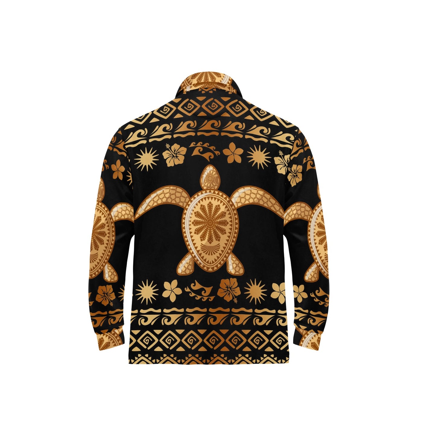 Tribal Sea turtle Polynesian Hawaiian Long Sleeve Polo Shirt For Men's