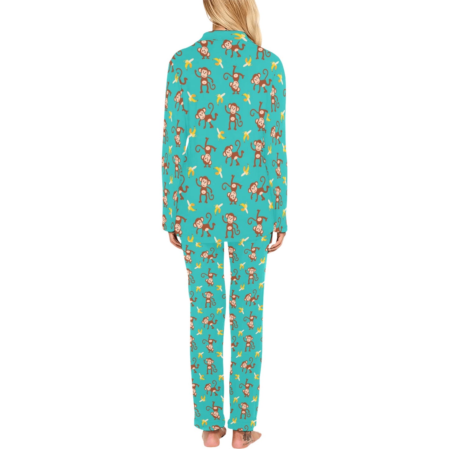 Monkey Banana Design Themed Print Women's Long Pajama Set