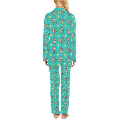 Monkey Banana Design Themed Print Women's Long Pajama Set