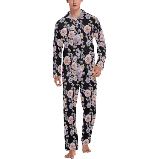 Dahlia Pattern Print Design DH012 Men's Long Pajama Set