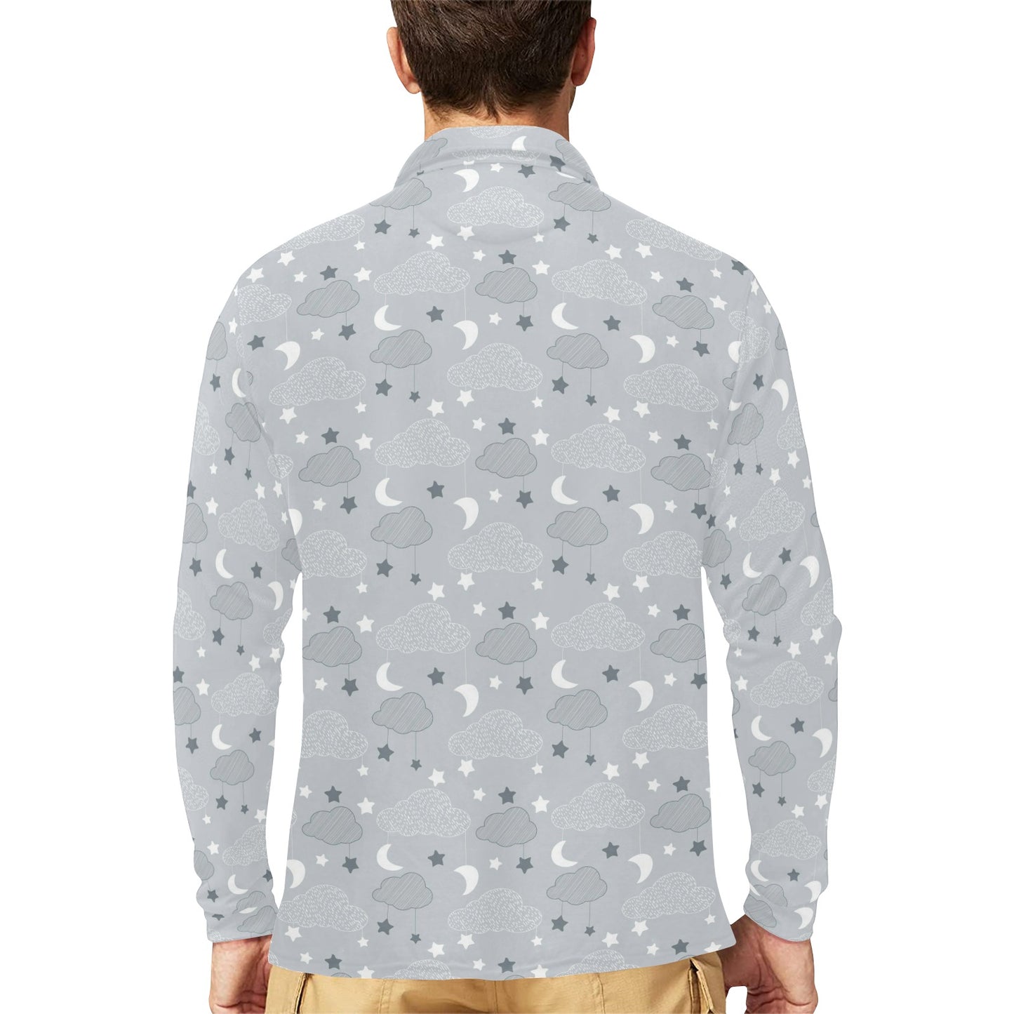 Cloud Pattern Print Design 04 Long Sleeve Polo Shirt For Men's