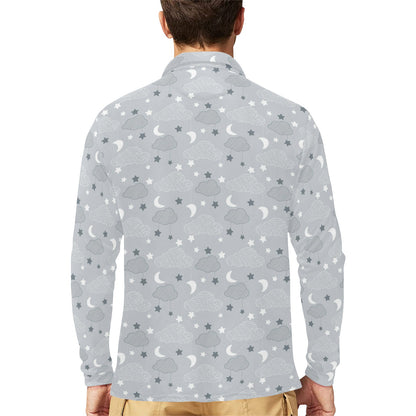 Cloud Pattern Print Design 04 Long Sleeve Polo Shirt For Men's