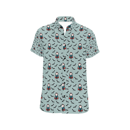 Vampire Print Design LKS304 Men Short Sleeve Button Up Shirt