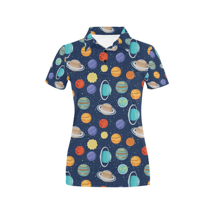 Planet With Star Print Design LKS303 Women's Polo Shirt