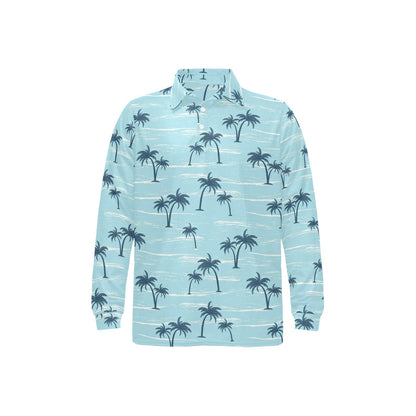 Palm Tree Pattern Print Design PT04 Long Sleeve Polo Shirt For Men's