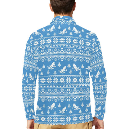 Ski Knit Pattern Print Design LKS302 Long Sleeve Polo Shirt For Men's