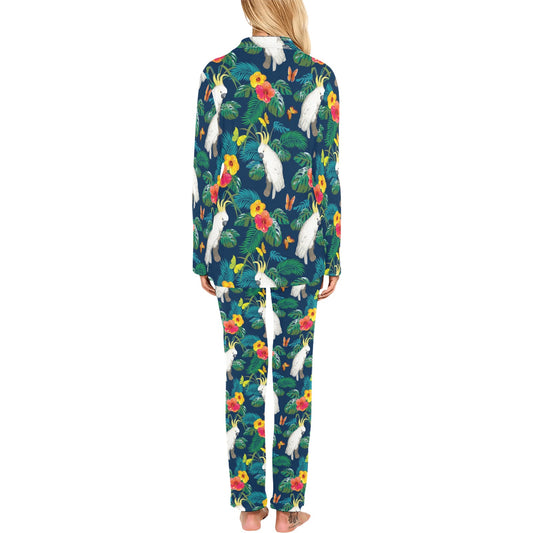 Cockatoo Tropical Pattern Print Design 02 Women's Long Pajama Set