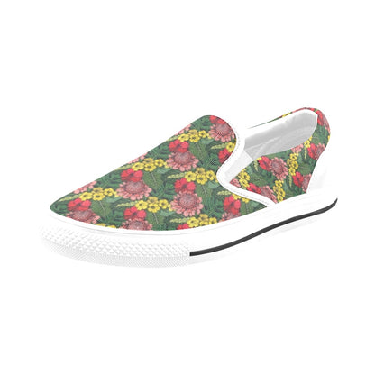 Summer Floral Print Design LKS305 White Slip Ons Canvas Women's Shoes