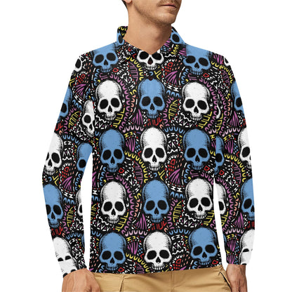Skull Print Design LKS305 Long Sleeve Polo Shirt For Men's