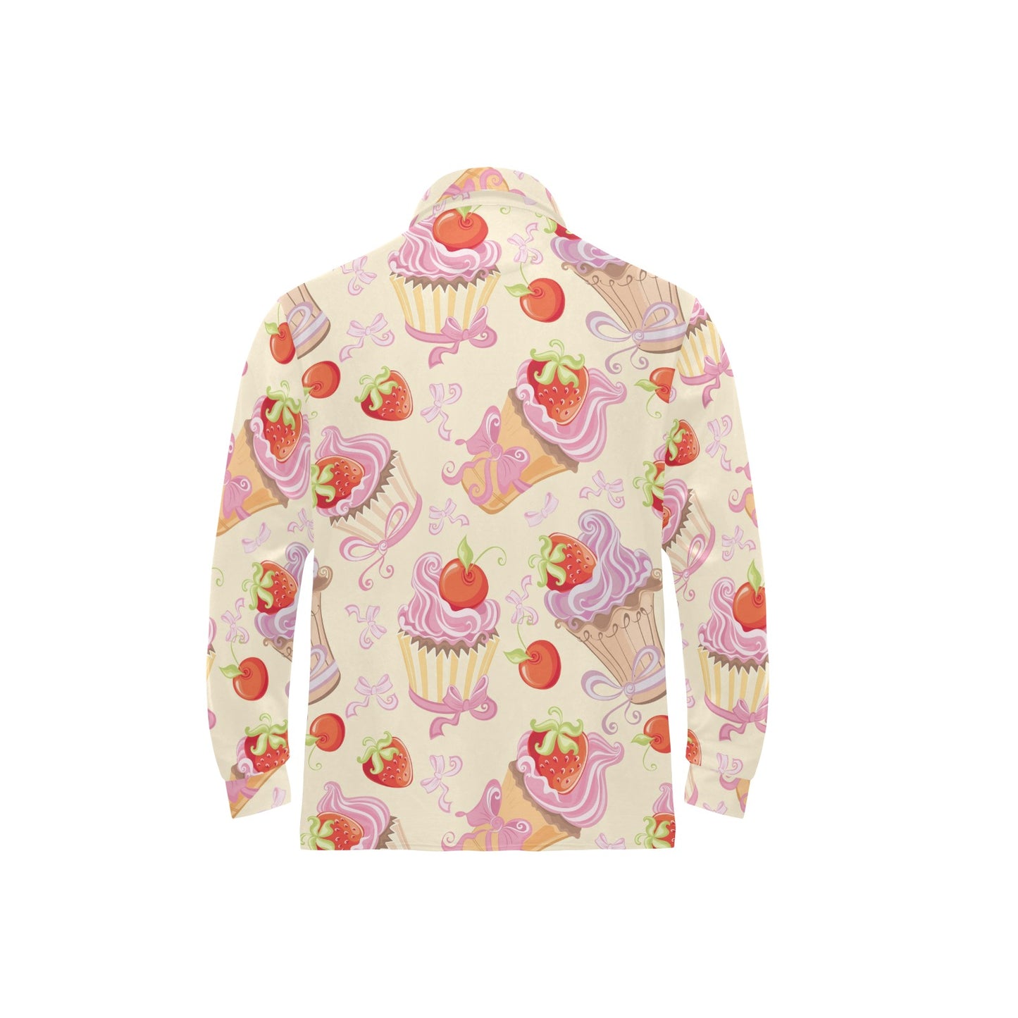 Strawberry Pink CupCake Long Sleeve Polo Shirt For Men's