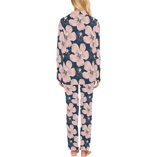 Plumeria Pattern Print Design PM018 Women's Long Pajama Set
