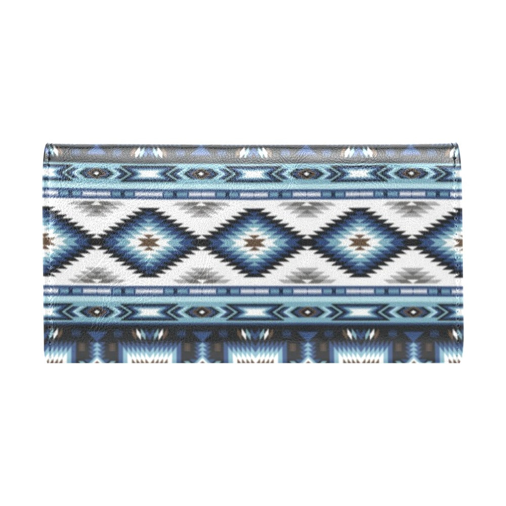 Navajo Dark Blue Print Pattern Women's Trifold Wallet