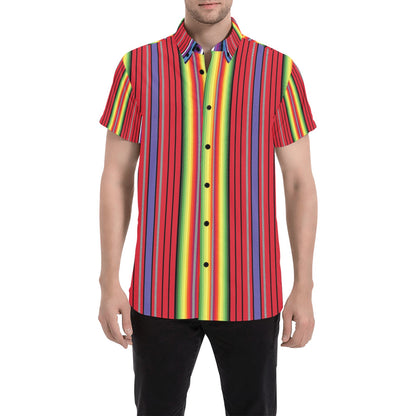 Serape Print Design LKS305 Men Short Sleeve Button Up Shirt