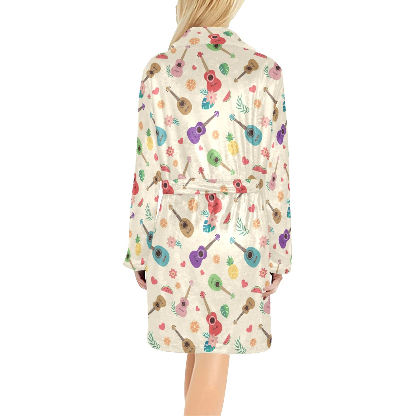 Ukulele Pattern Print Design 01 Women's Fleece Robe