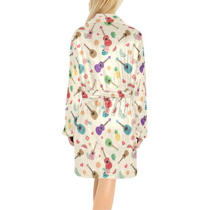 Ukulele Pattern Print Design 01 Women's Fleece Robe