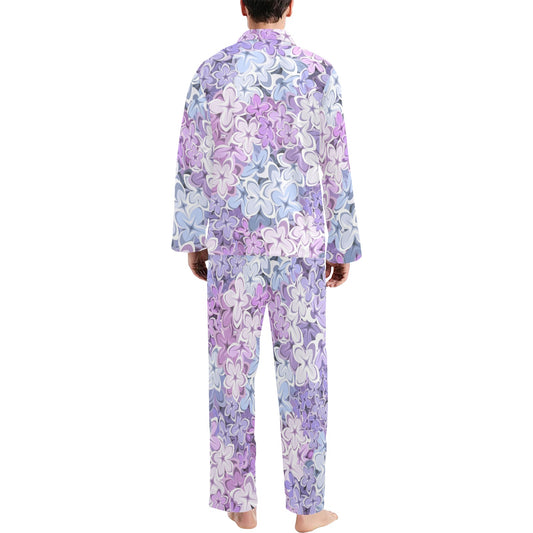 Lilac Pattern Print Design LI01 Men's Long Pajama Set
