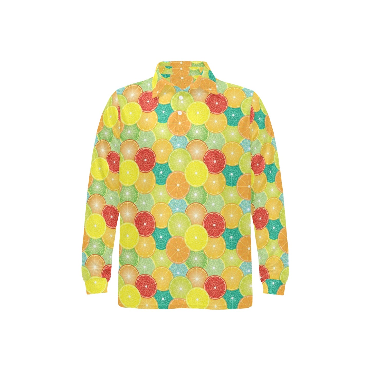 Citrus Pattern Print Design 01 Long Sleeve Polo Shirt For Men's