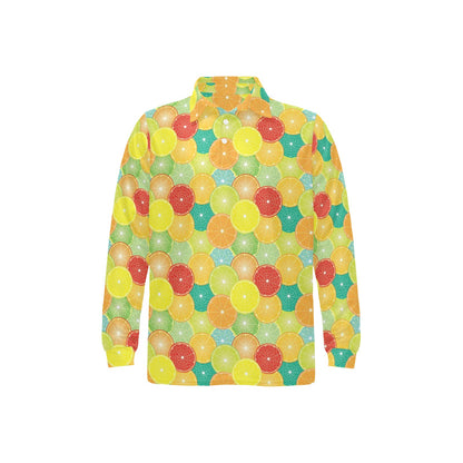 Citrus Pattern Print Design 01 Long Sleeve Polo Shirt For Men's