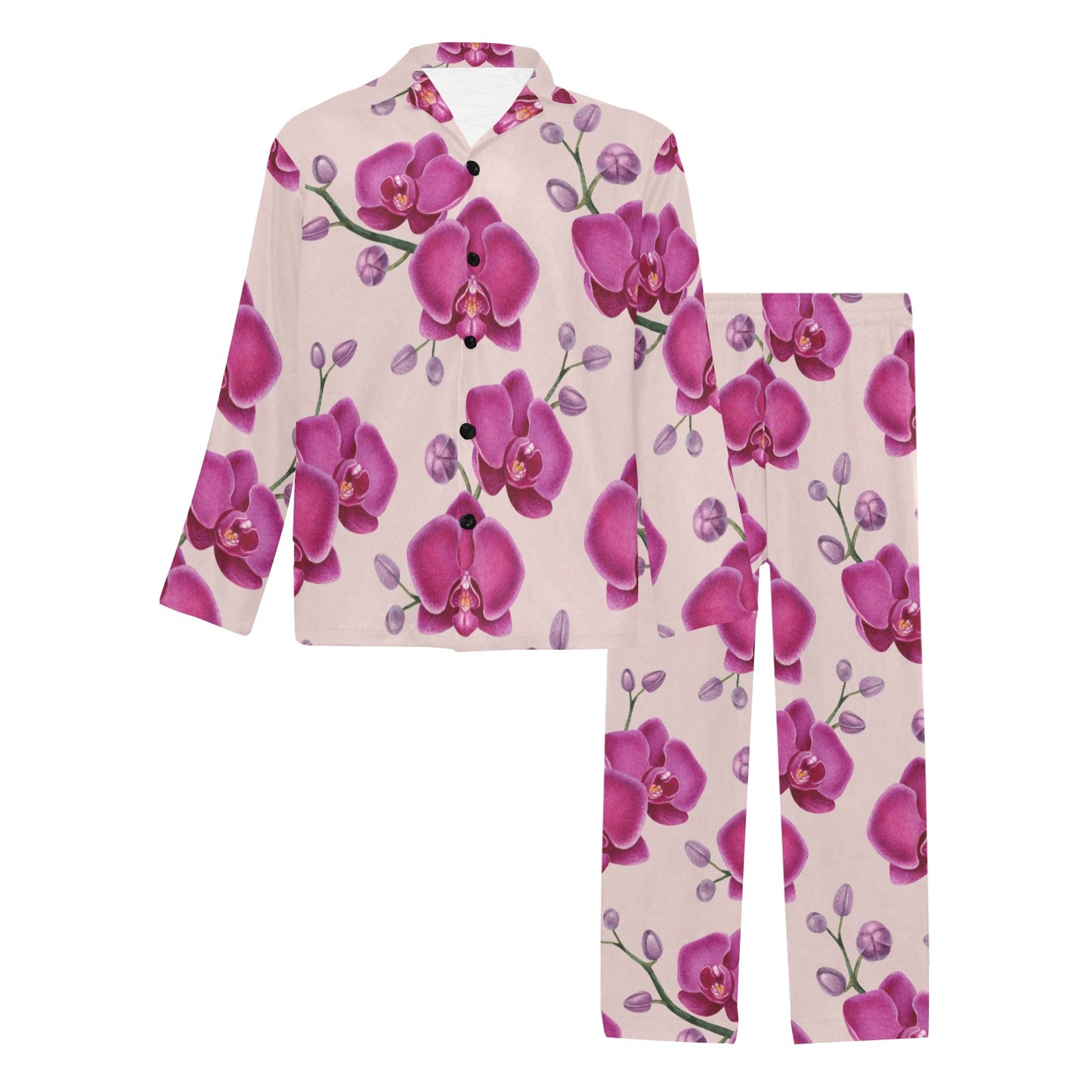 Orchid Pattern Print Design A02 Men's Long Pajama Set