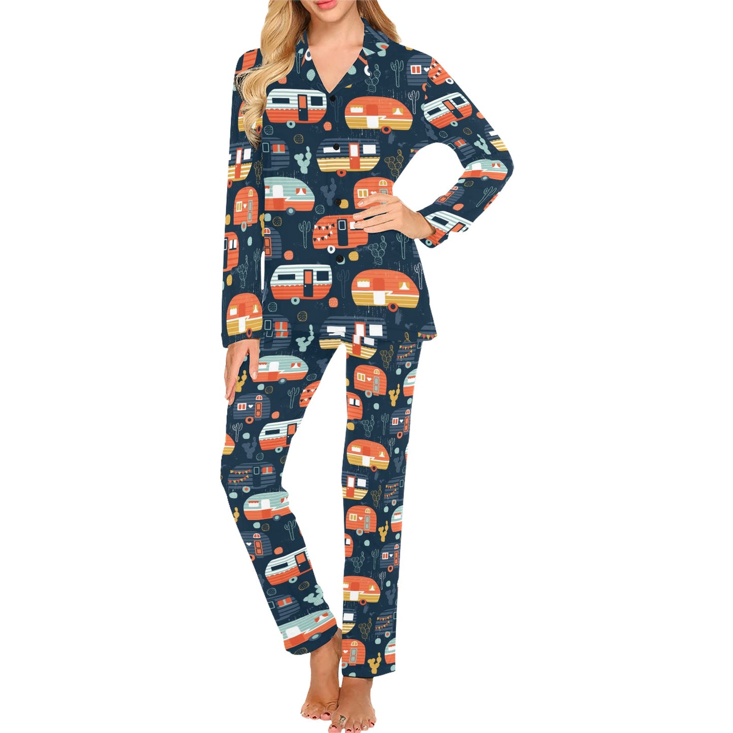 Camper Caravan Print Pattern Women's Long Pajama Set