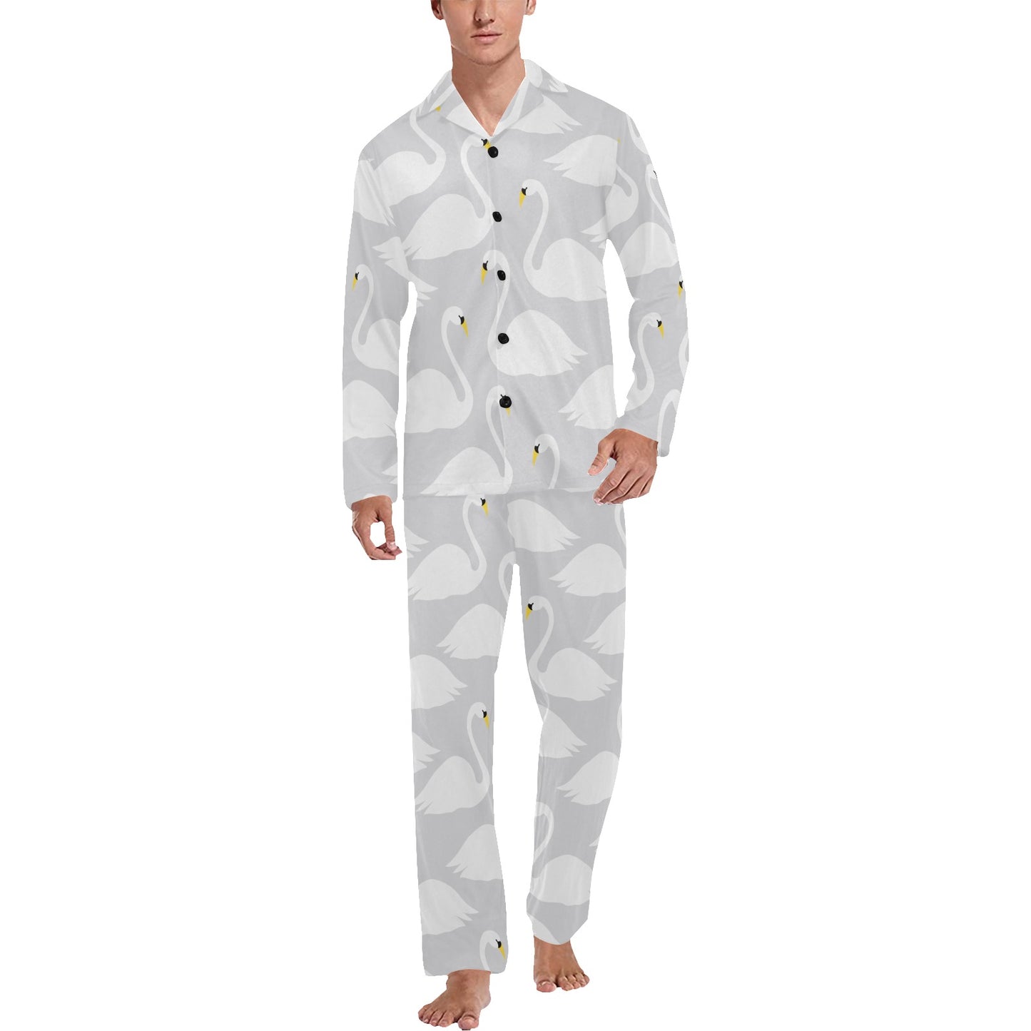 Swan Pattern Print Design 02 Men's Long Pajama Set