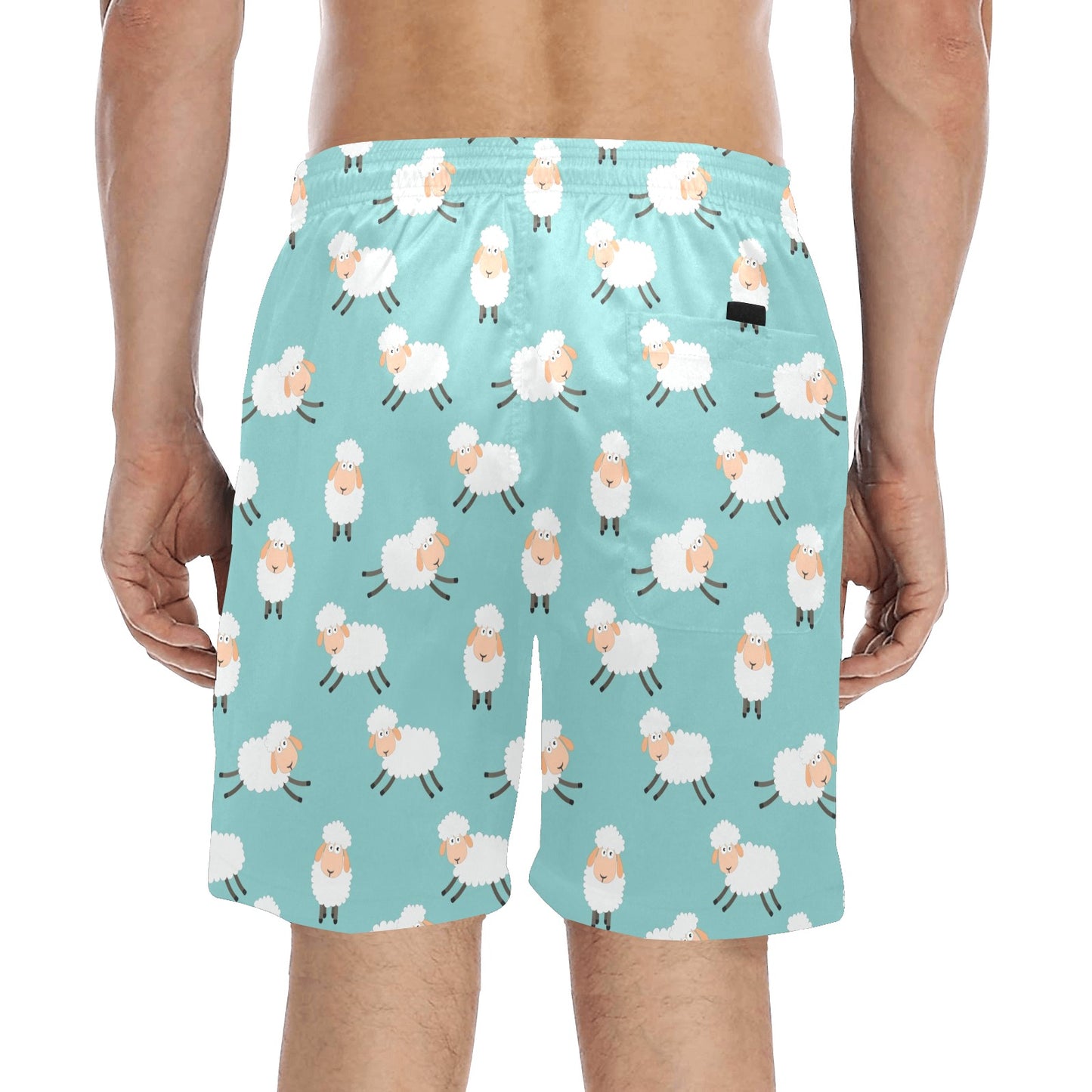 Sheep Print Design LKS406 Men's Swim Trunks Beach Shorts