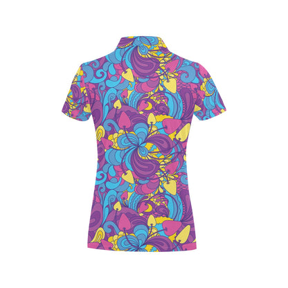 Psychedelic Mushroom Pattern Print Design A03 Women's Polo Shirt