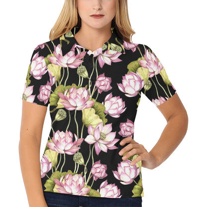 Water Lily Pattern Print Design WL06 Women's Polo Shirt