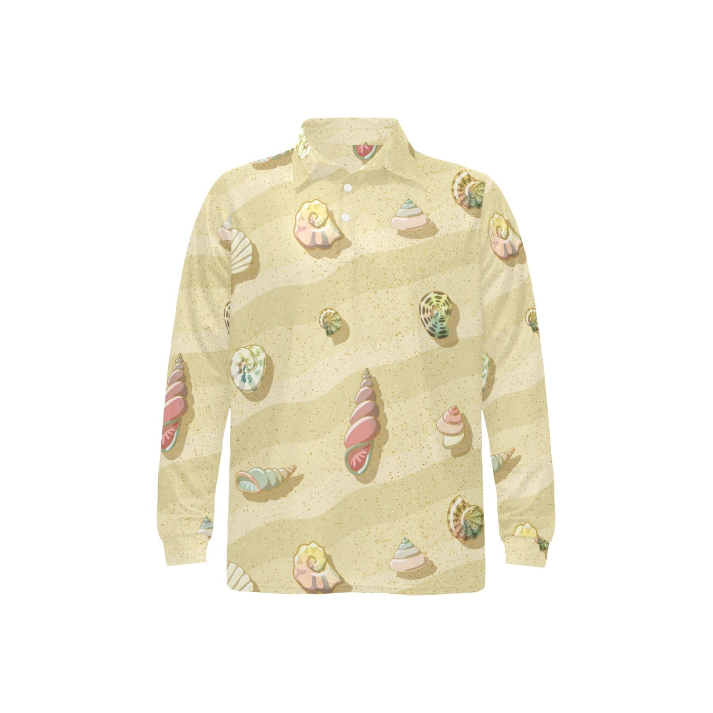 Beach with Seashell Theme Long Sleeve Polo Shirt For Men's