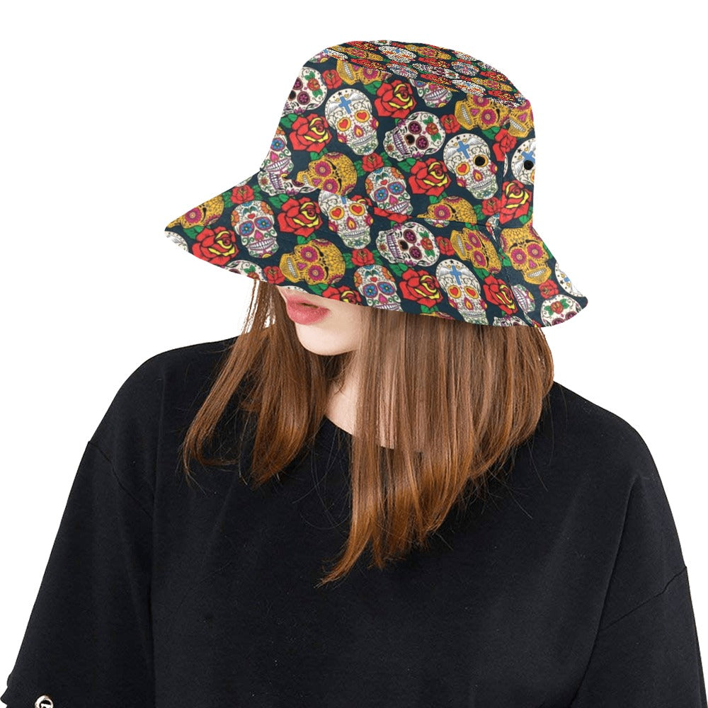 Sugar Skull Print Design LKS306 Unisex Bucket Hat