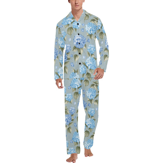 Hydrangea Pattern Print Design 01 Men's Long Pajama Set