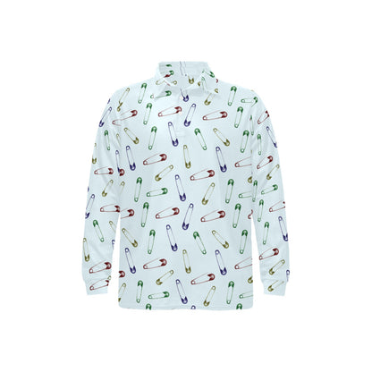 Safety Pin Print Design LKS303 Long Sleeve Polo Shirt For Men's