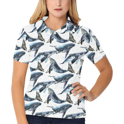 Blue Whale Pattern Print Design 03 Women's Polo Shirt