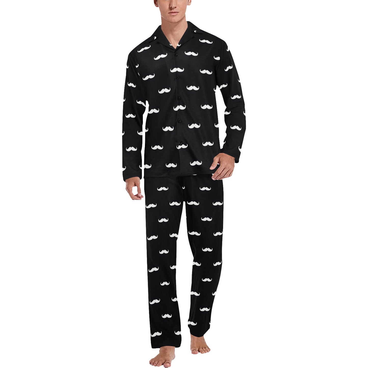 Mustache Pattern Print Design A04 Men's Long Pajama Set