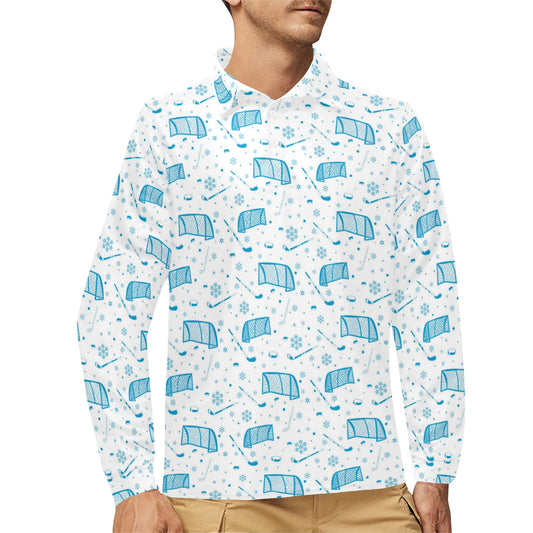 Hockey Print Design LKS303 Long Sleeve Polo Shirt For Men's