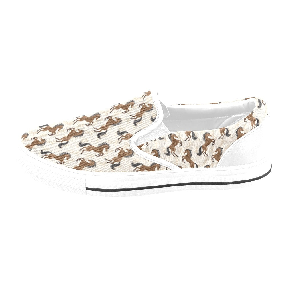 Horse Print Design LKS308 White Slip Ons Canvas Women's Shoes