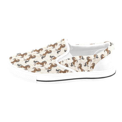 Horse Print Design LKS308 White Slip Ons Canvas Women's Shoes