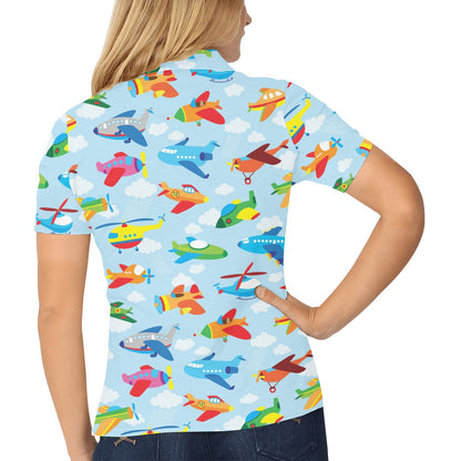 Airplane Colorful Pattern Print Design 01 Women's Polo Shirt