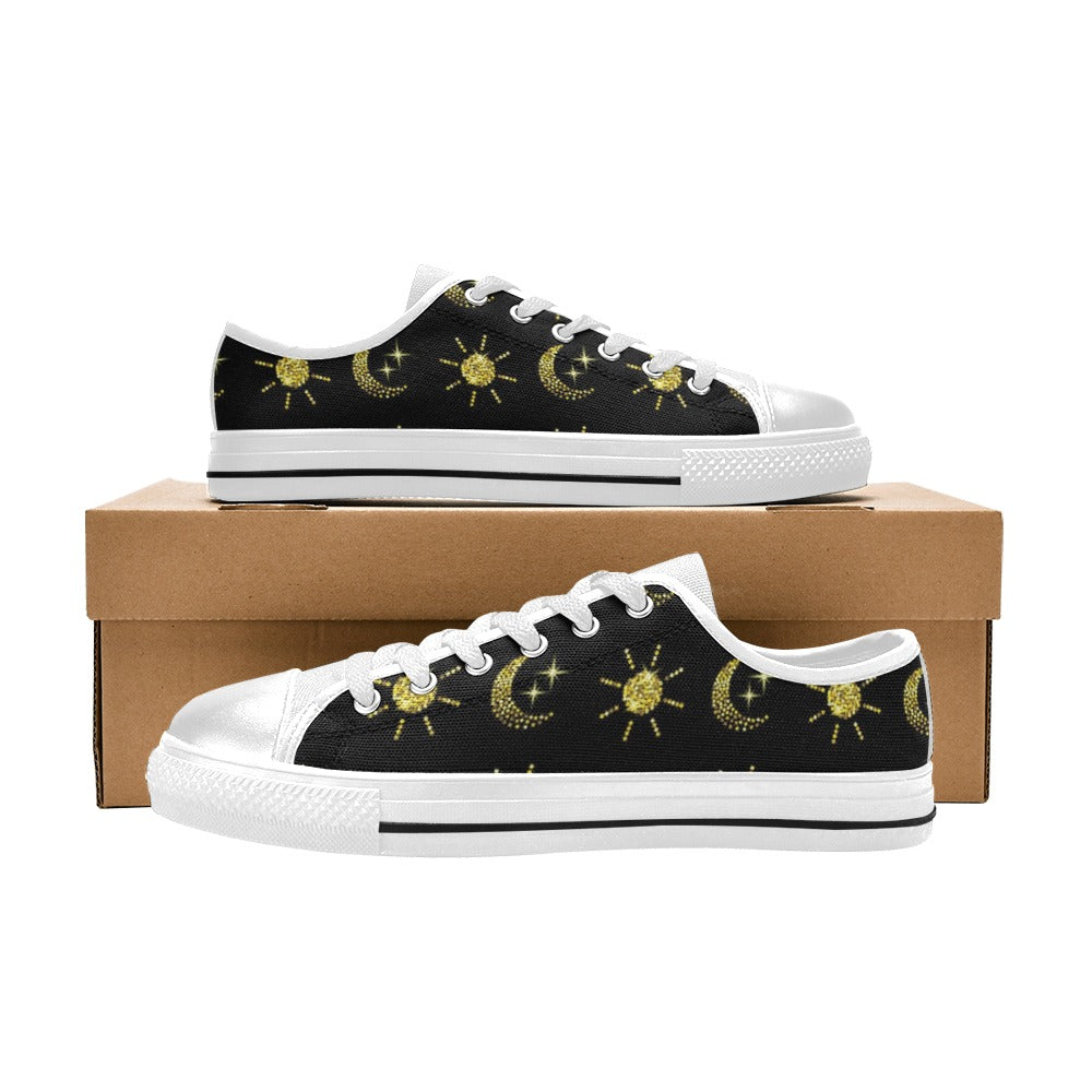Sun Moon Print Design LKS304 Women's White Low Top Shoes