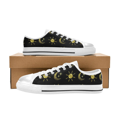 Sun Moon Print Design LKS304 Women's White Low Top Shoes