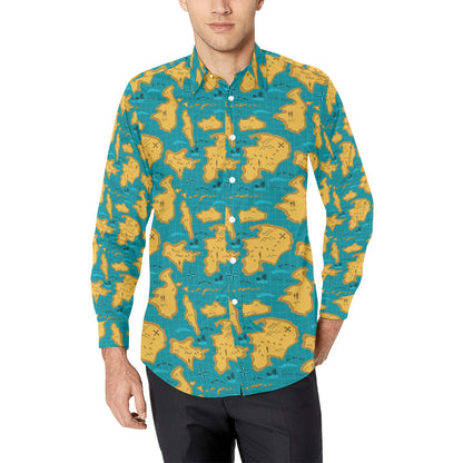 World Map Print Design LKS301 Men's Long Sleeve Dress Shirt