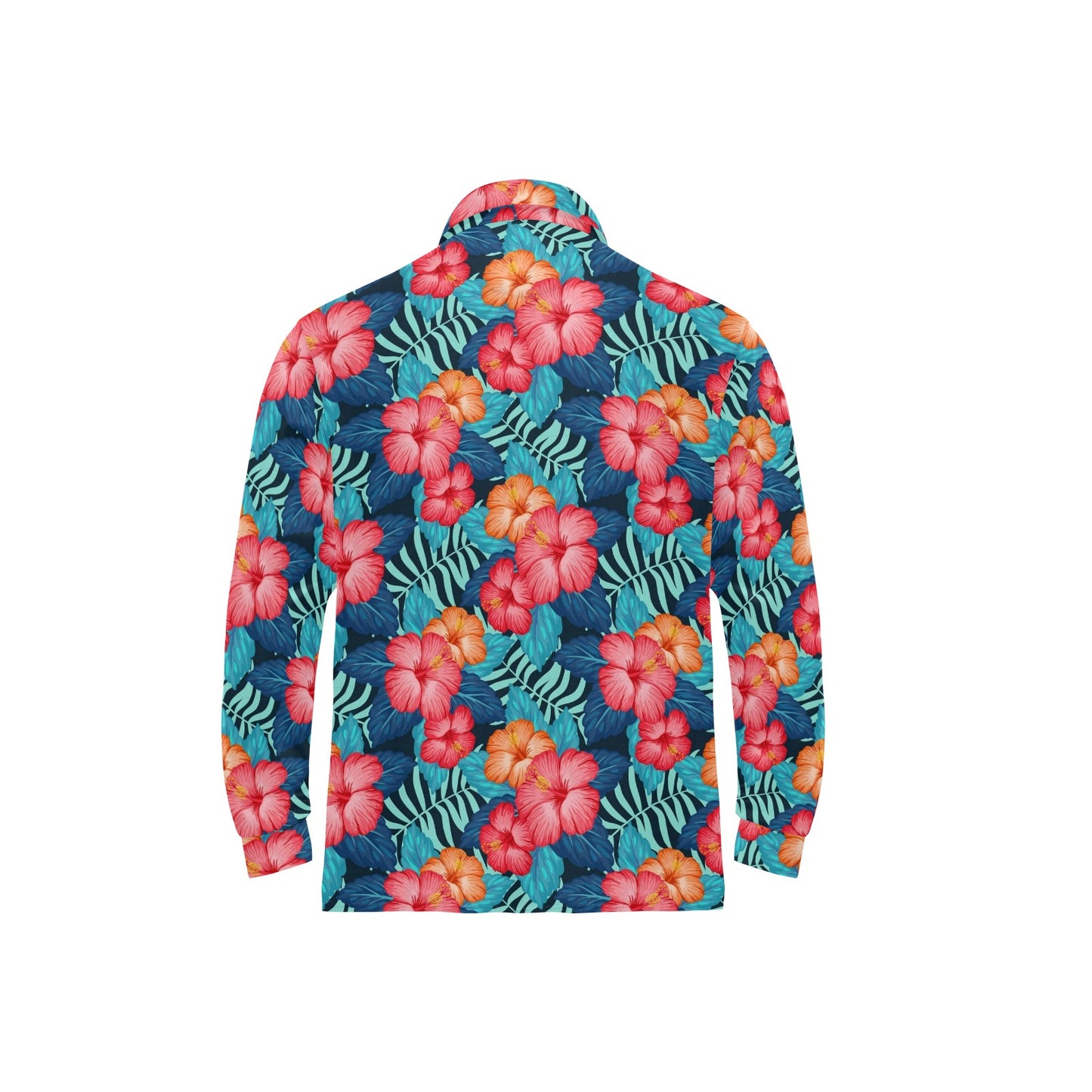 Red Hibiscus Pattern Print Design HB02 Long Sleeve Polo Shirt For Men's